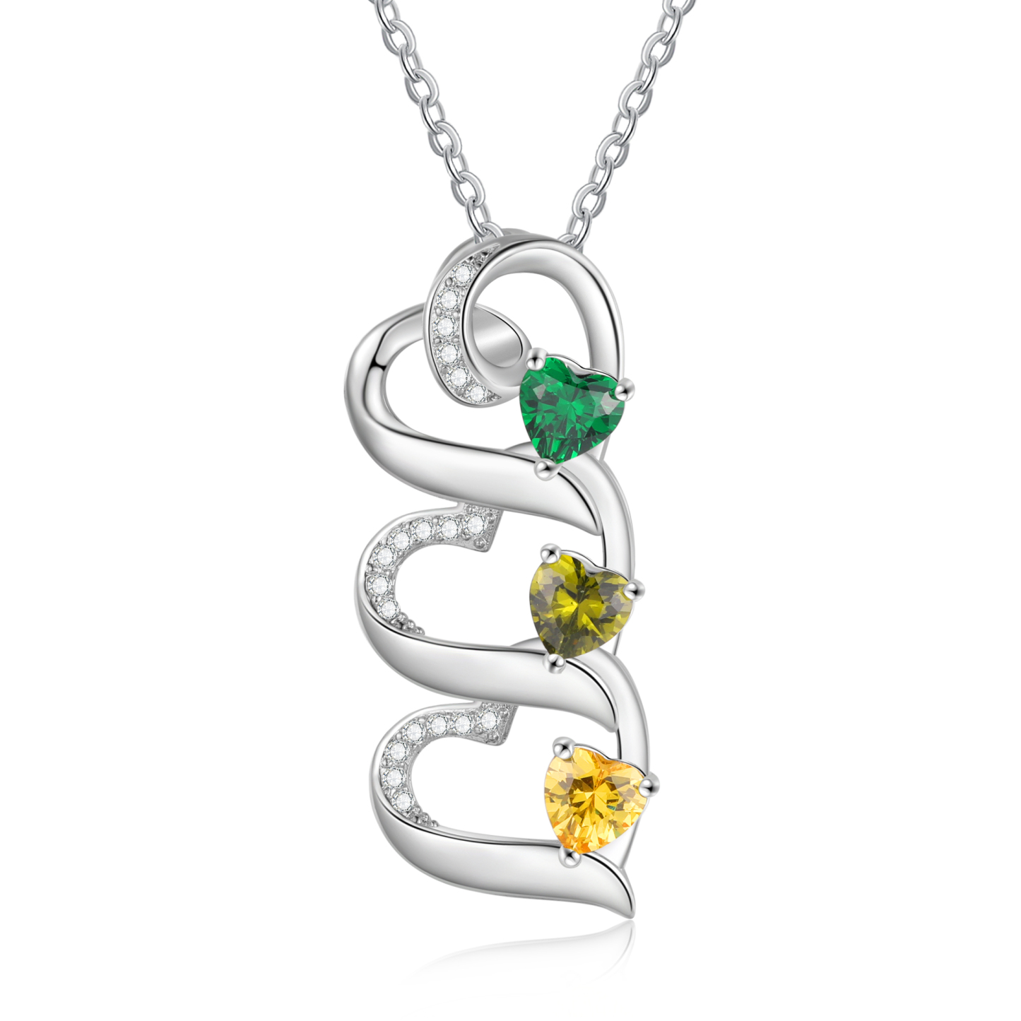 3 Names-Personalized Hearts Necklace Custom Birthstone Necklace Engraved Names Special Gifts for Her