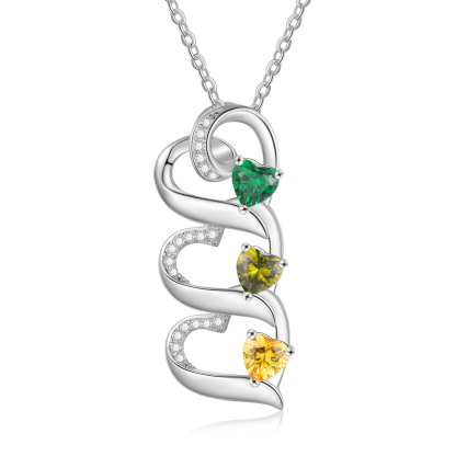 3 Names-Personalized Hearts Necklace Custom Birthstone Necklace Engraved Names Special Gifts for Her
