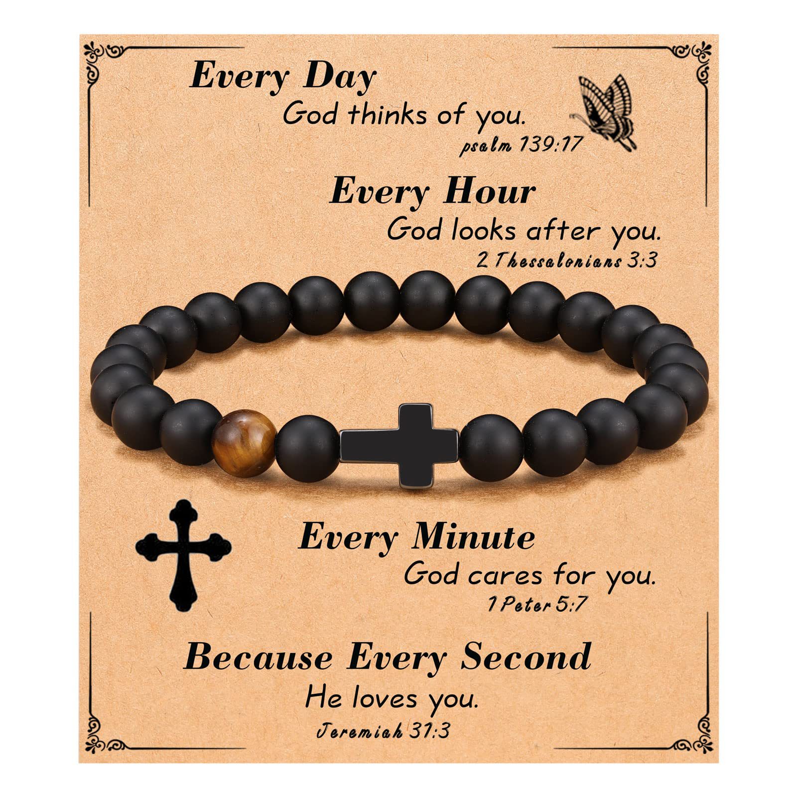 Black Gallstone Cross Bracelet Beads Bracelet For Dad/Son