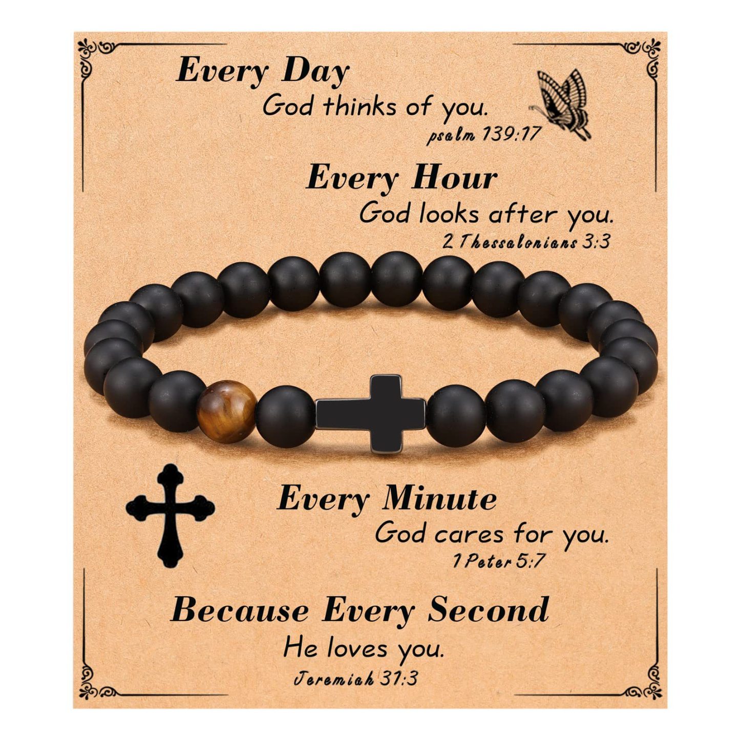 Black Gallstone Cross Bracelet Beads Bracelet For Dad/Son