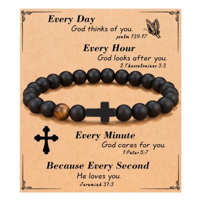 Black Gallstone Cross Bracelet Beads Bracelet For Dad/Son
