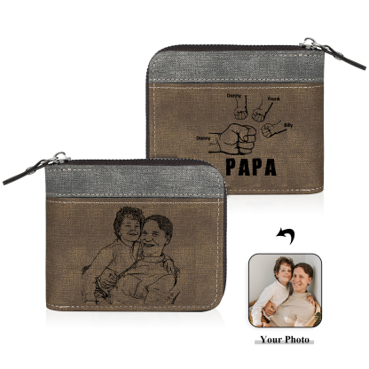2-NameS Personalized Leather Men's wallet With Card Slot Engraved With Name And Photo For Dad As a Father's Day Gift