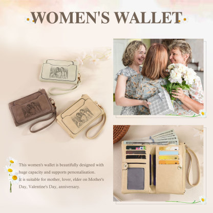 Personalized Photo & Text PU Leather Wallet Coin Purse Three Colors Available Gift for Her