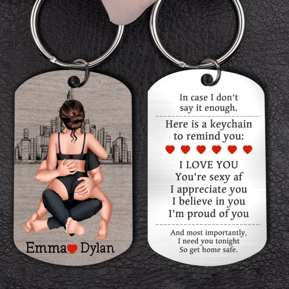 Personalized Couple Keychain Custom 2 Names Keyring "Get Home Safe" Stainless Steel Keychain