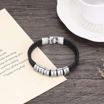 Personalized Braided Leather Bracelet Engraved 6 Names Men's Bracelet Gifts For Him