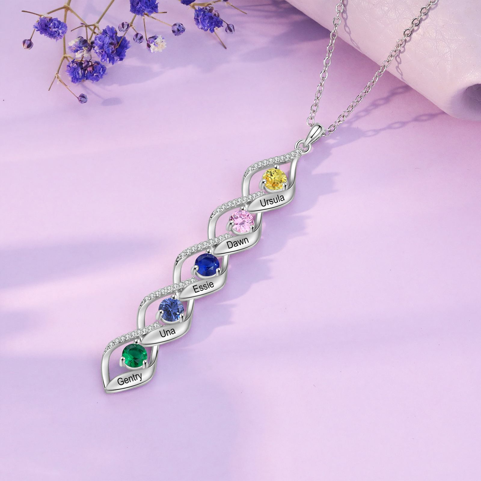 5 Names - Personalized Necklace Custom Birthstone Necklace Engraved with Name A special Gift For Mom/Grandma