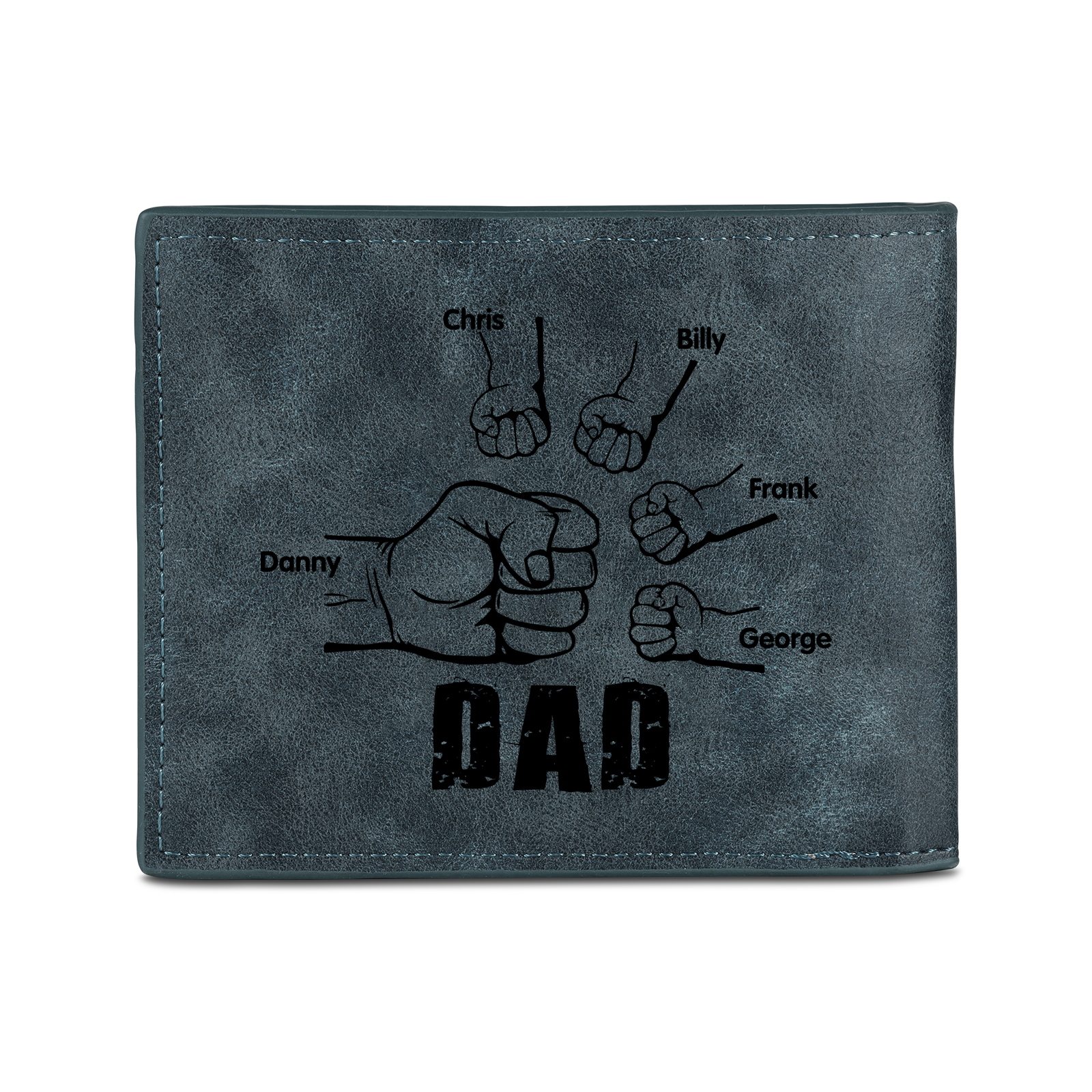 5 Names - Personalized Photo Custom Leather Men's Folding Wallet as a Father's Day Gift for Dad