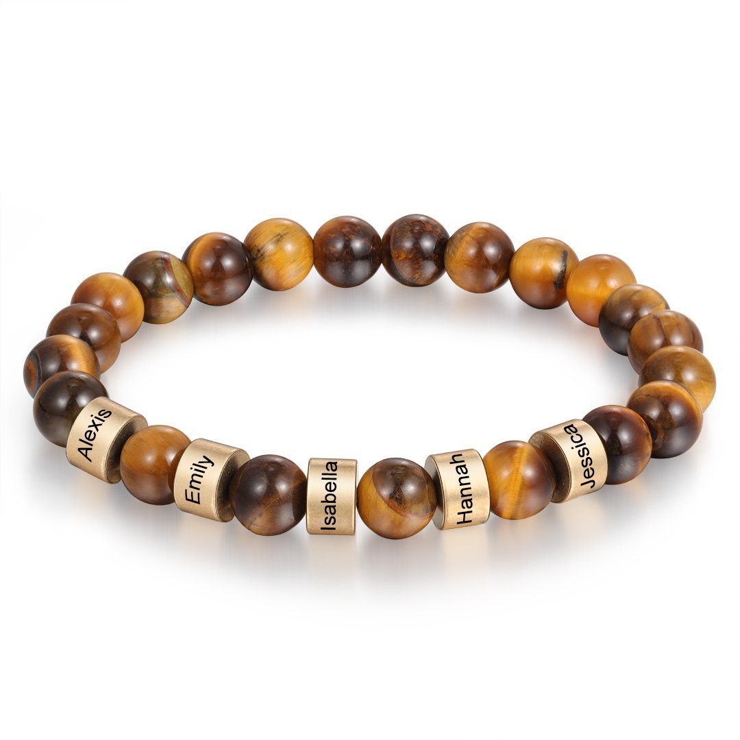Father's day Brown Tiger Eye Men's 5 Names Bracelet great gift For him