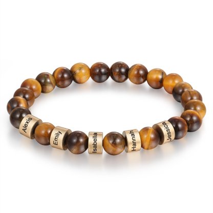 Father's day Brown Tiger Eye Men's 5 Names Bracelet great gift For him