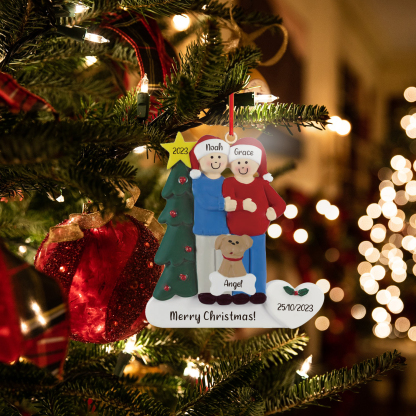 3 Names-Personalized Family Wooden Christmas Xmas Tree Decoration Ornament-Custom 3 Names And Dates Hanging Ornament Gifts For Family