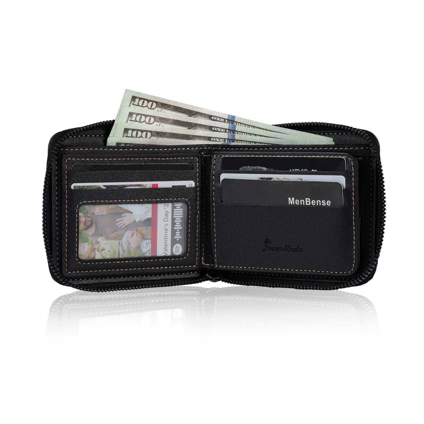 6 Names - Personalized Photo Custom Leather Men's Zipper Wallet as a Father's Day Gift for Dad