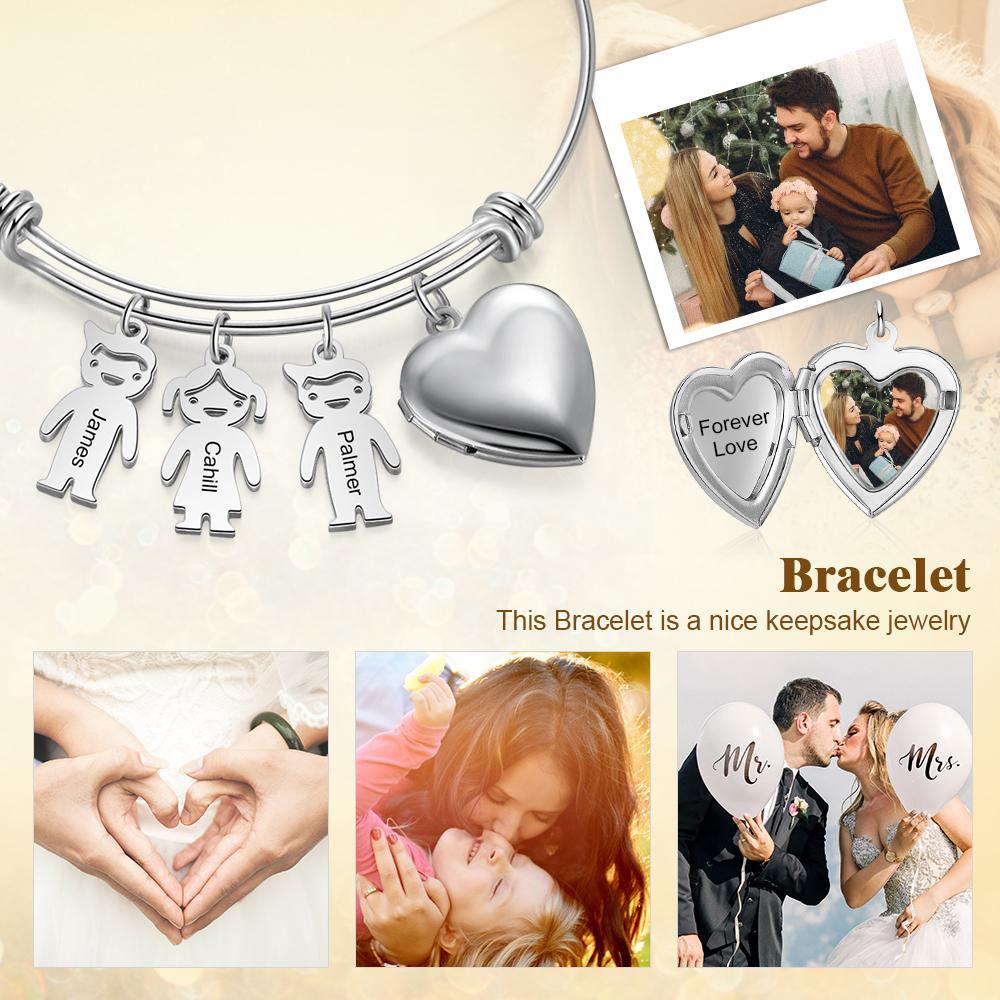 Personalized Heart Photo Locket Bracelet Custom Photo Bracelet Gifts For Mother