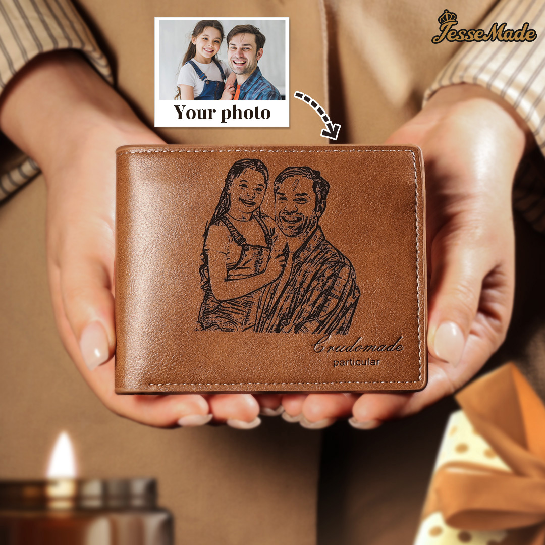 Personalized Leather Wallet Engraved Photo Short Purse Gifts For Men