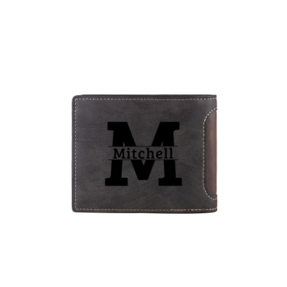 Personalized Leather Folding Wallet With Photo, Name and Letter, Gift For Dad