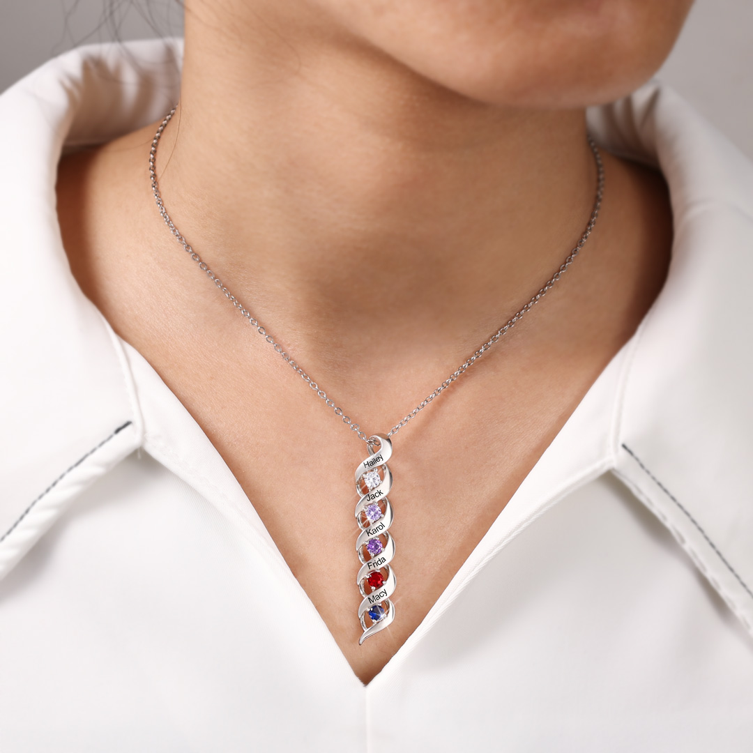 Mother DNA Necklace Personalized Family Necklace Engrave 2 Names & Birthstones Gifts For Her