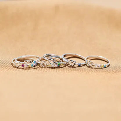 Family Ring Personalized 3 Birthstones Heart Knot Ring Band