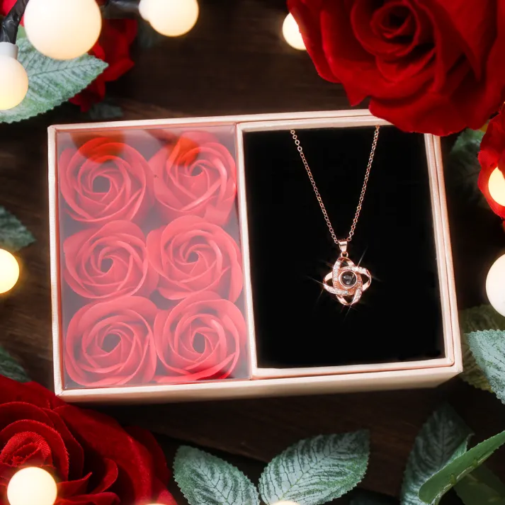 Personalised Photo Projection Necklace Love Knot Pendant Necklace Gifts for Her