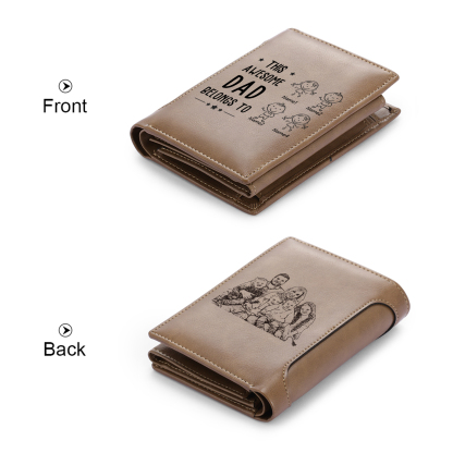 4 Names-Personalized Doll Customized Leather Men's Wallet Customized Name Folding Brown Wallet for Dad