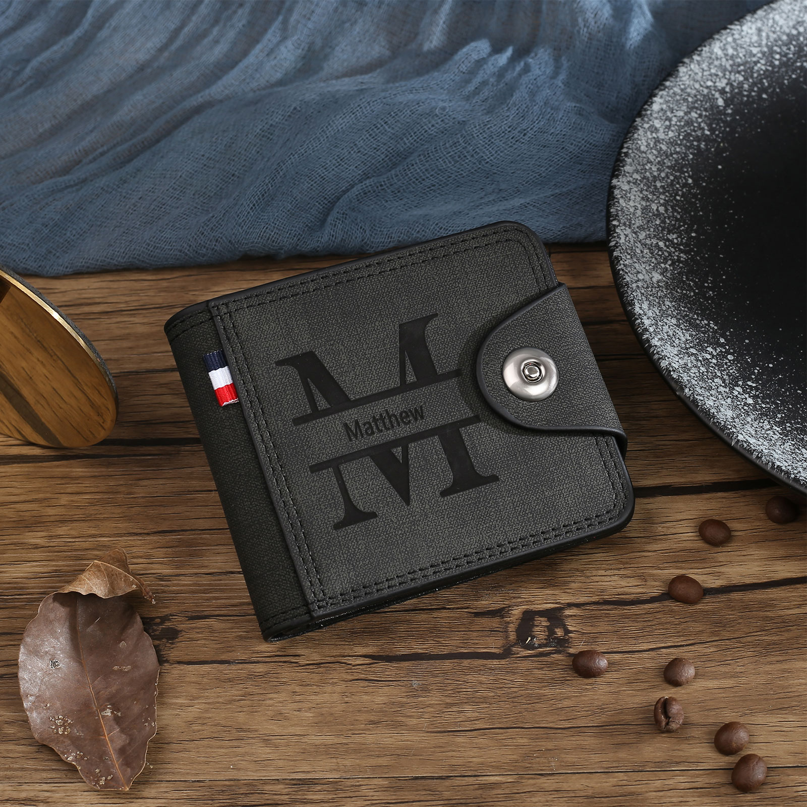 Personalized Name Leather Men's Wallet With Card Slot Engraved Letter & Photo with Gift Box Gift For Him | Jessemade