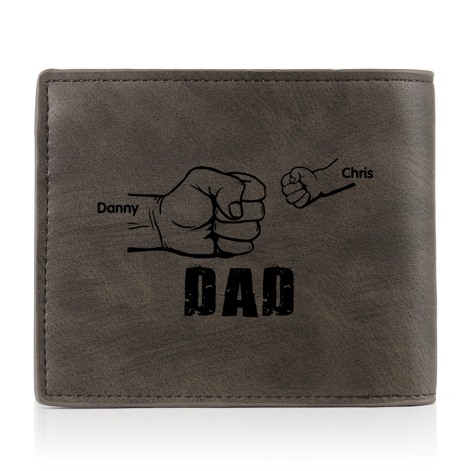 2 Names - Personalized Photo Custom Leather Men's Folding Wallet as a Father's Day Gift for Dad