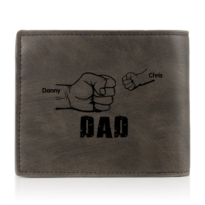 2 Names - Personalized Photo Custom Leather Men's Folding Wallet as a Father's Day Gift for Dad