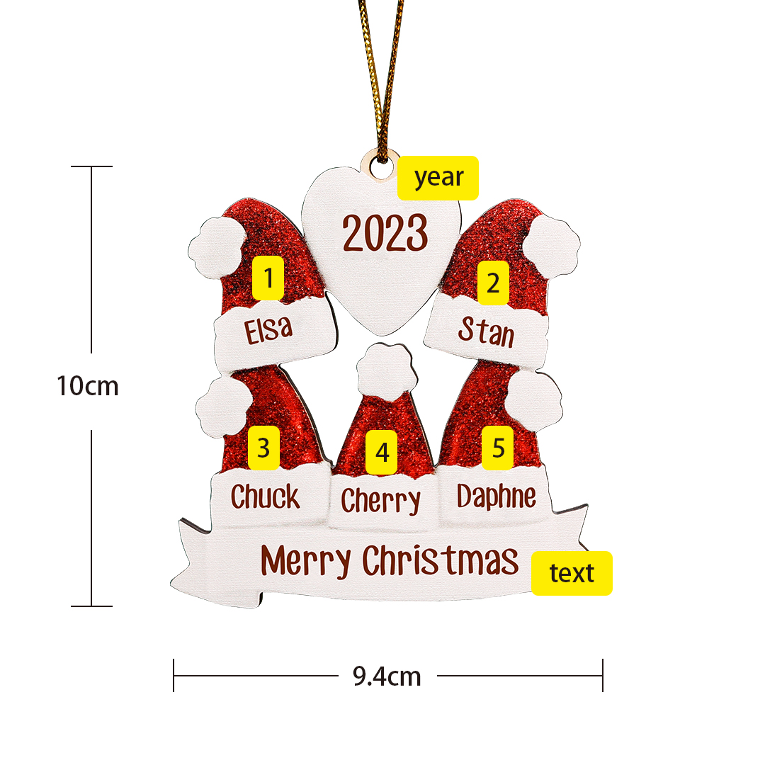 5 Names-Personalized Family Wooden Christmas Xmas Tree Decoration Ornament-Custom 5 Names And Text Hanging Ornament Gifts For Family