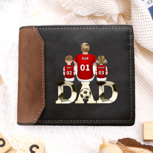 Personalized Dad Wallet Custom 1-4 Names Soccer Wallet Gift for Dad | Jessemade