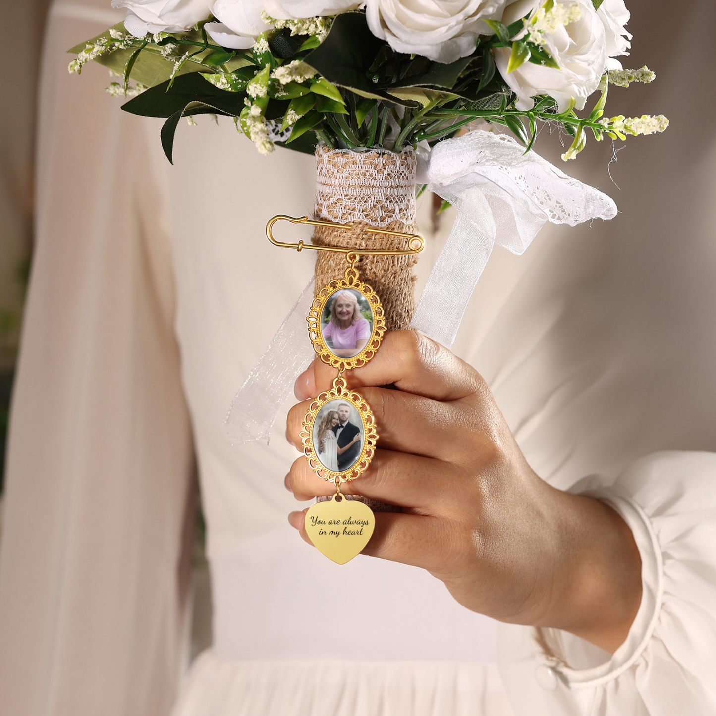 Personalized Wedding Photo Brooch Memorial Bridal Bouquet Groom Lapel Pin