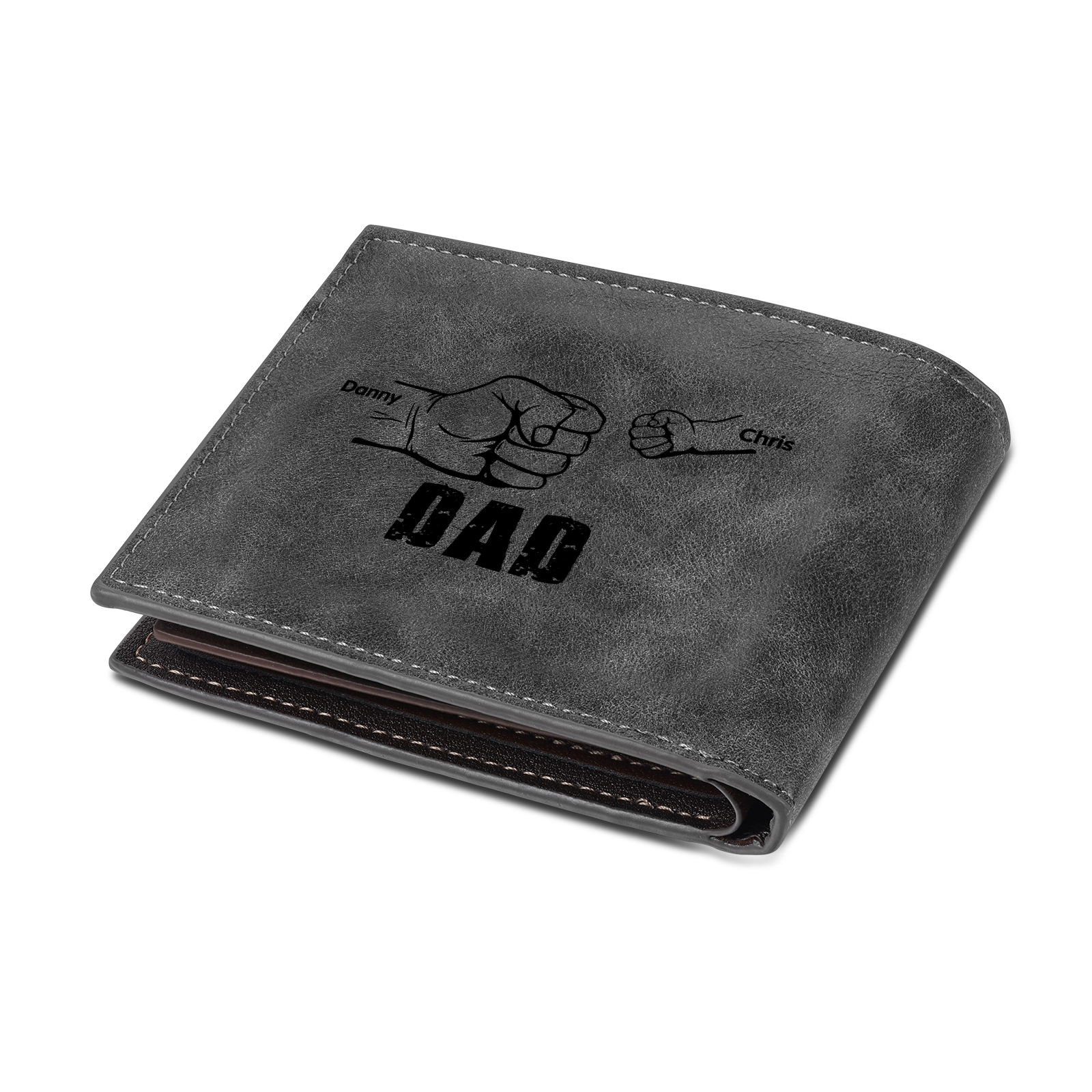 2 Names - Personalized Photo Custom Leather Men's Folding Wallet as a Father's Day Gift for Dad