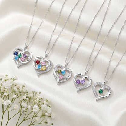 Personalized Double Heart Birthstone Necklace Customized with 1-5 Names