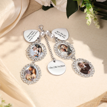Personalized Memorial Bouquet Charm with Pearl Beads Custom 1-4 Photos