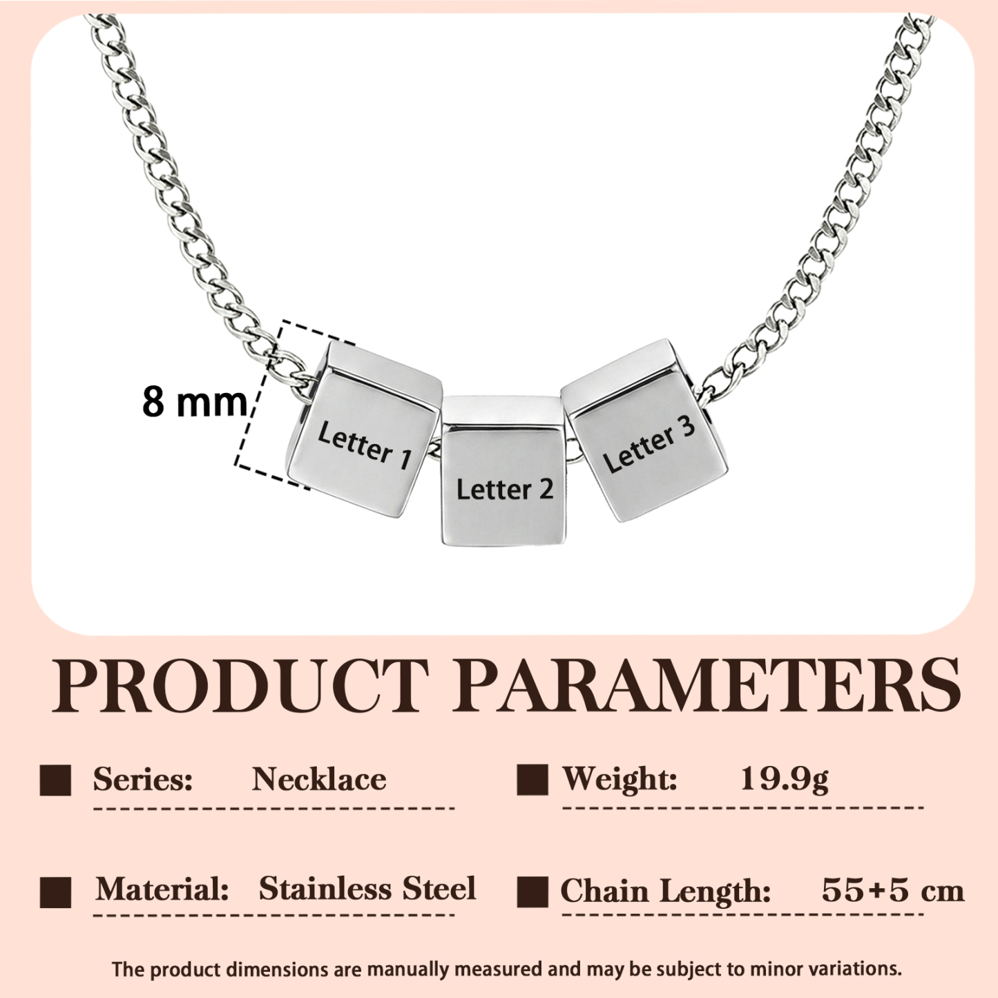 Personalized Men's Stainless Steel Necklace With Letter Cube Gift For Him