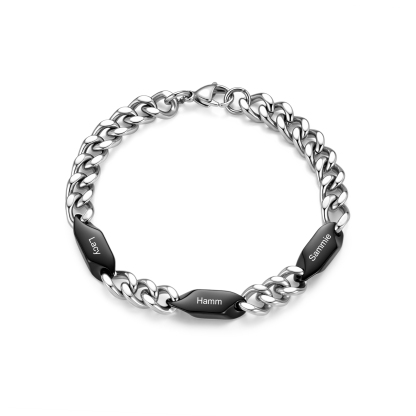 Personalized Stainless Steel Curb Chain Bracelet Custom With 1-5 Engraved Names Gift For Dad Husband Family