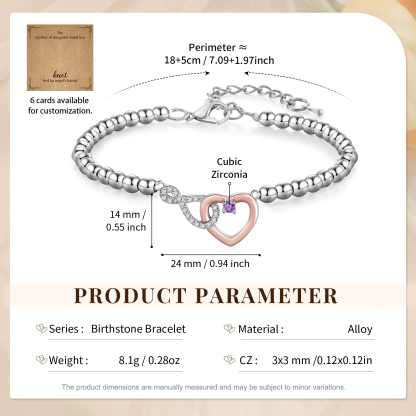 Personalized Mother Daughter Infinity Heart Birthstone Bracelet with Gift Card
