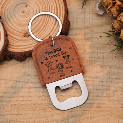 Personalized Leather Keychain With Bottle Opener Engraving with 1-6 Children’s Names
