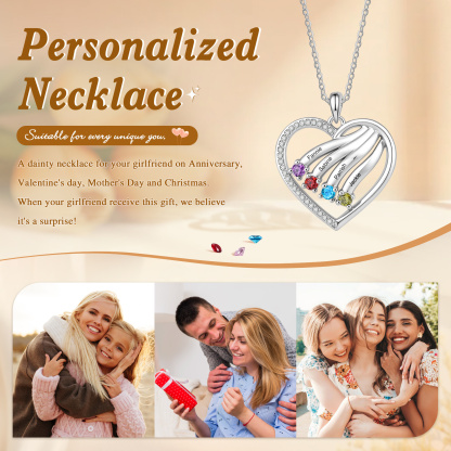 Personalized Heart Name Necklace Custom With Birthstones Engraved 4–6 Children’s Names
