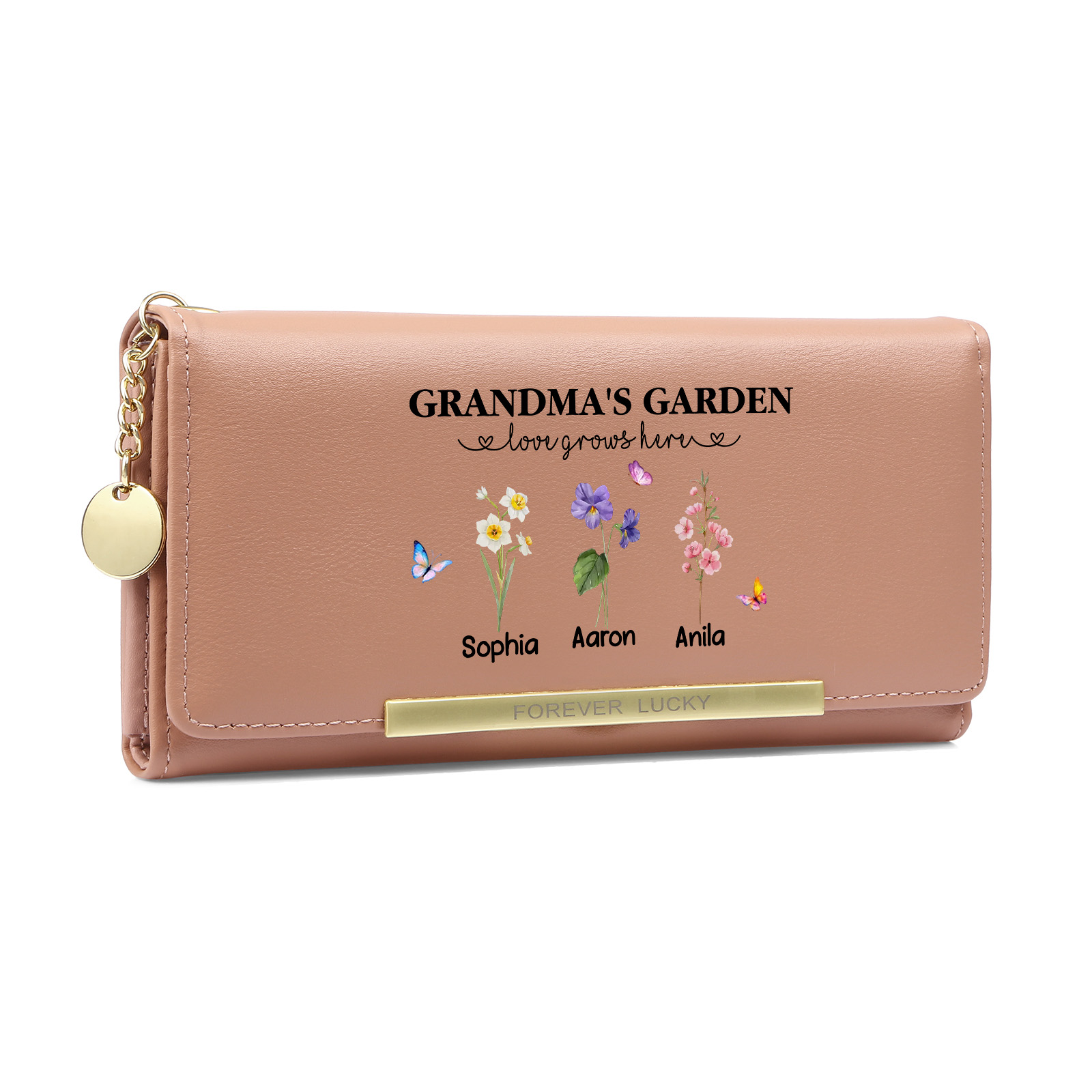 Grandparents Day Grandma Wallet Custom 1-6 Birth Flowers Names Mother’s Day Gift | Jessemade