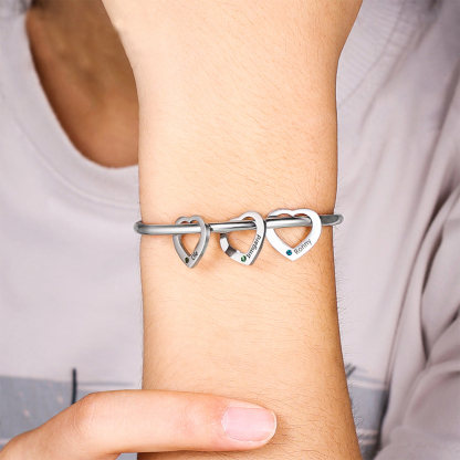 2 Names-Personalized Heart Bracelet and Necklace Set With 2 Birthstones Bangle Engraved Names Bracelet and Necklace Gift For Women