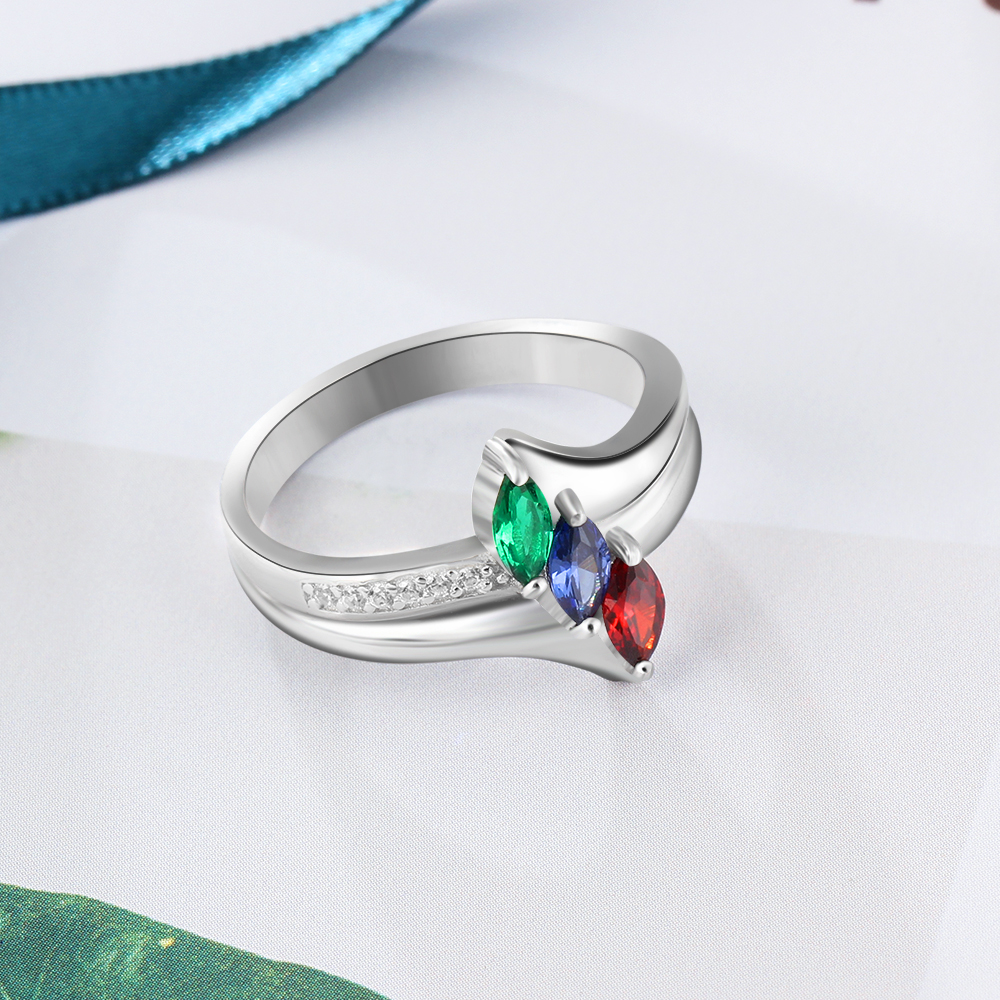 Personalized 3 Birthstones Mothers Ring With Names Gifts For Her
