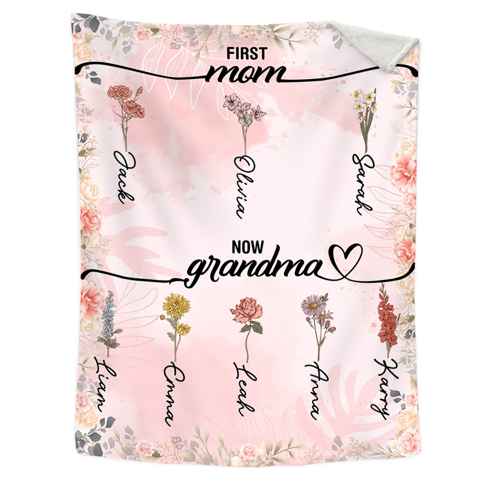 Personalized Family Blanket Custom 2-12 Name and Birth Flower Blanket - Gift for Grandma/Mom | Jessmade