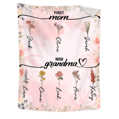 Personalized Family Blanket Custom 2-12 Name and Birth Flower Blanket - Gift for Grandma/Mom | Jessmade