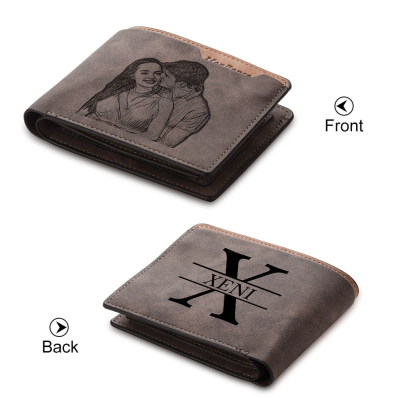 Personalized Leather Wallet Engraved Photo Short Purse Custom Folding Wallet Gifts For Him