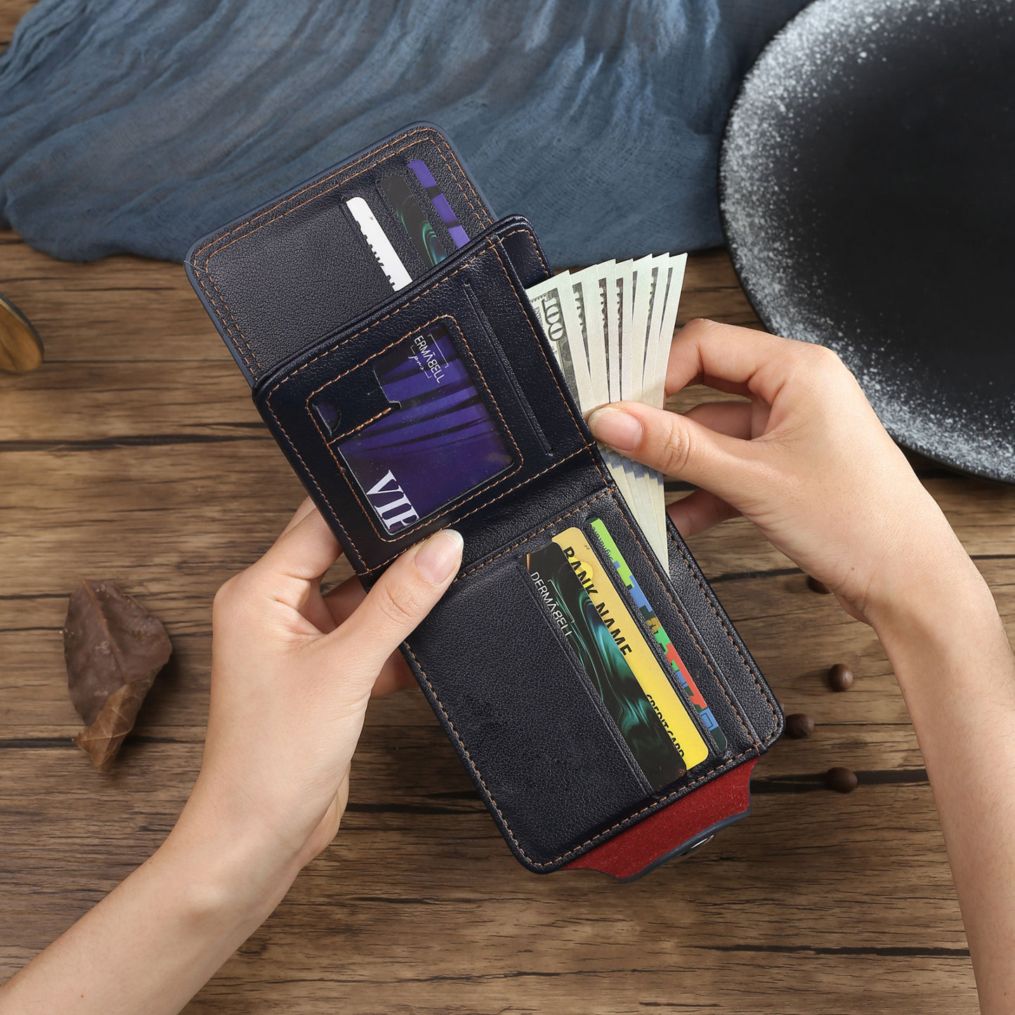 Personalized Name Leather Men's Wallet With Card Slot Engraved Letter & Photo with Gift Box Gift For Him | Jessemade