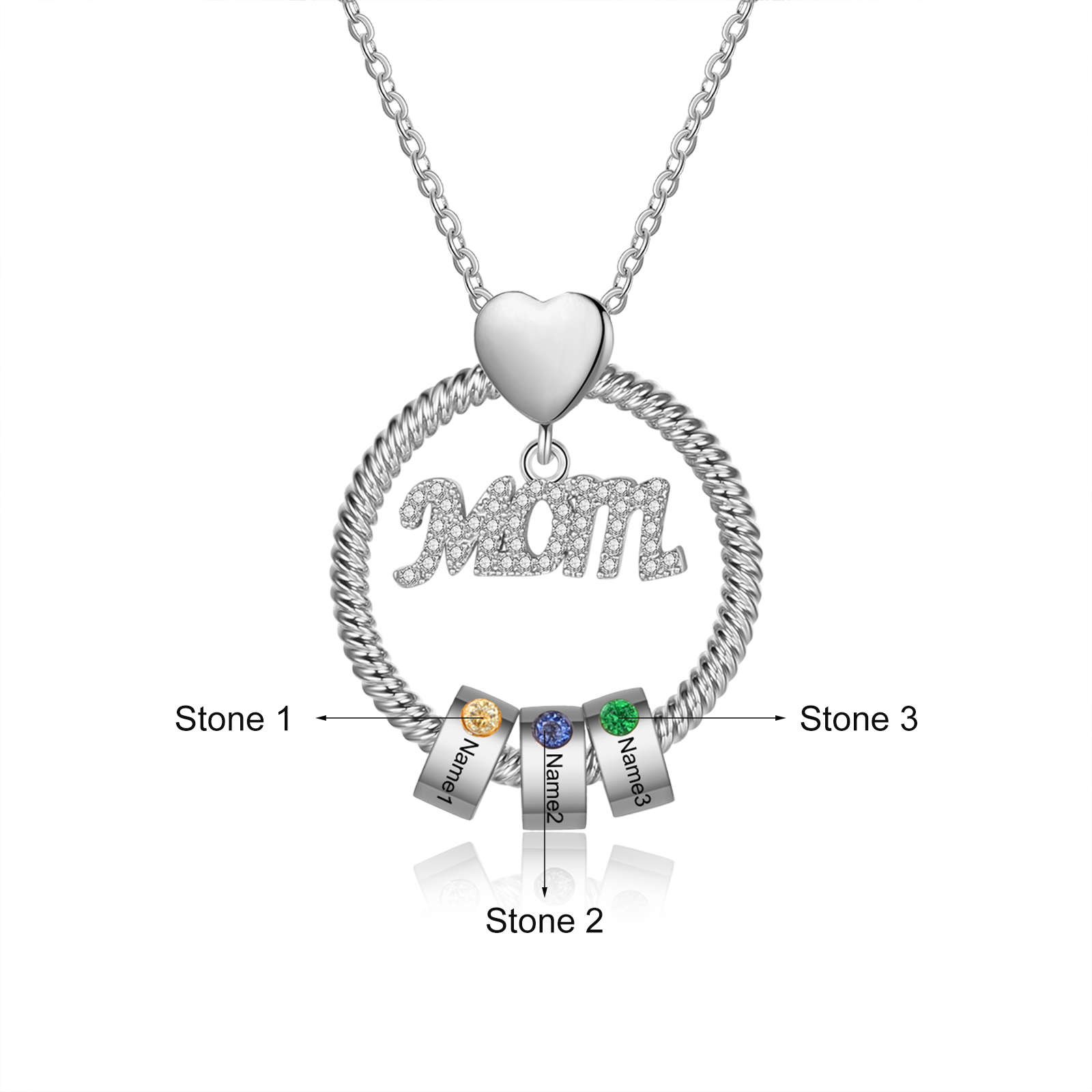 3 Names-Personalized Mom Necklace Set With  Premium Custom Necklace With 3 Birthstones Engraved Names Gift For Mother