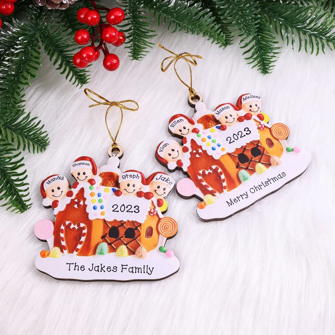 Cookie House Christmas Ornament Custom 3 Names Hanging Ornament Gifts For Family