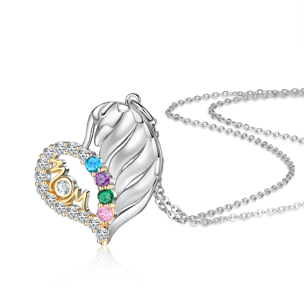4 Names-Personalized Hearts Necklace Custom Birthstone Necklace Wonderful Gifts for Mom