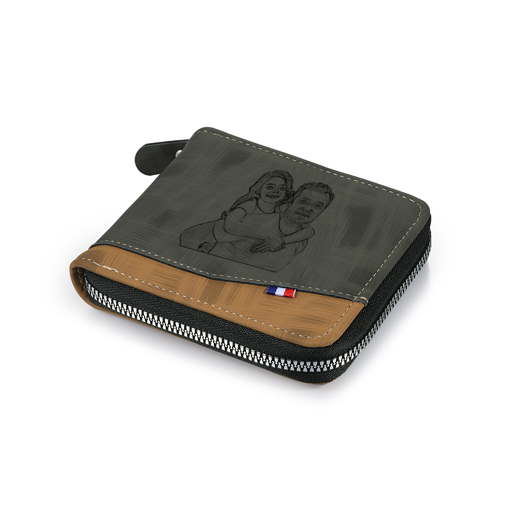 Photo Personalized Leather Zipper Men's Wallet Customized Name Letter Folding Wallet Three Colors Available for Grandpa