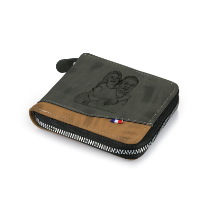 Photo Personalized Leather Zipper Men's Wallet Customized Name Letter Folding Wallet Three Colors Available for Grandpa
