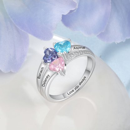 Personalized 3 Birthstones Mothers Ring With Names Gifts For Her