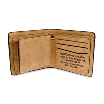 4 Names - Personalized Fist Bump Pattern Custom Text Leather Men's Wallet as a Father's Day Gift for Dad
